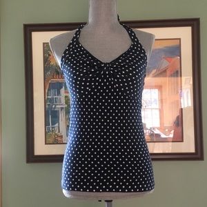 Loft Ann Taylor medium navy white polka halter top